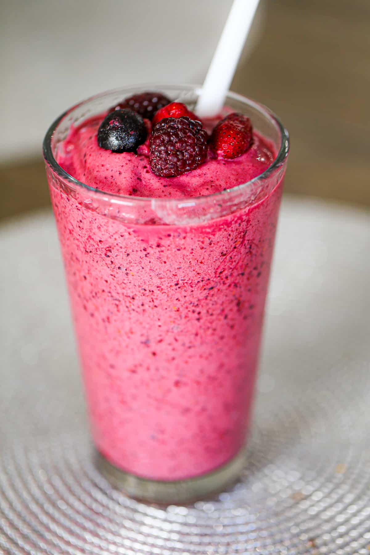 Healthy Berry Protein Smoothie ready to drink!