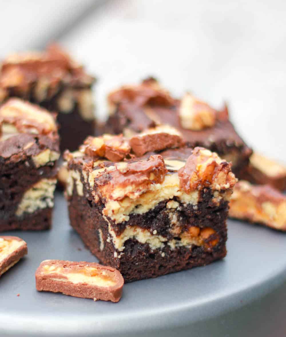 Kahlua Cheesecake Snickers Brownies