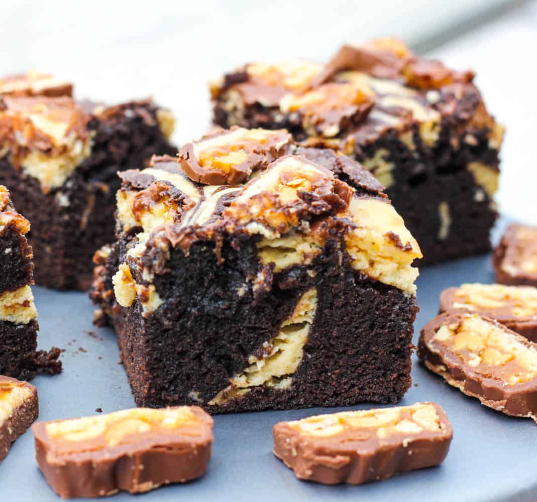 Kahlua Cheesecake Snickers Brownies recipe