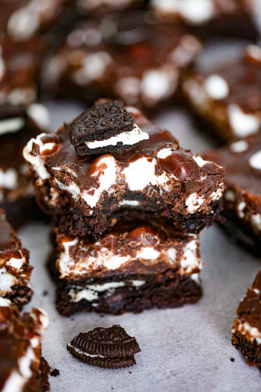 Mississippi Mud Oreo Brownies stack