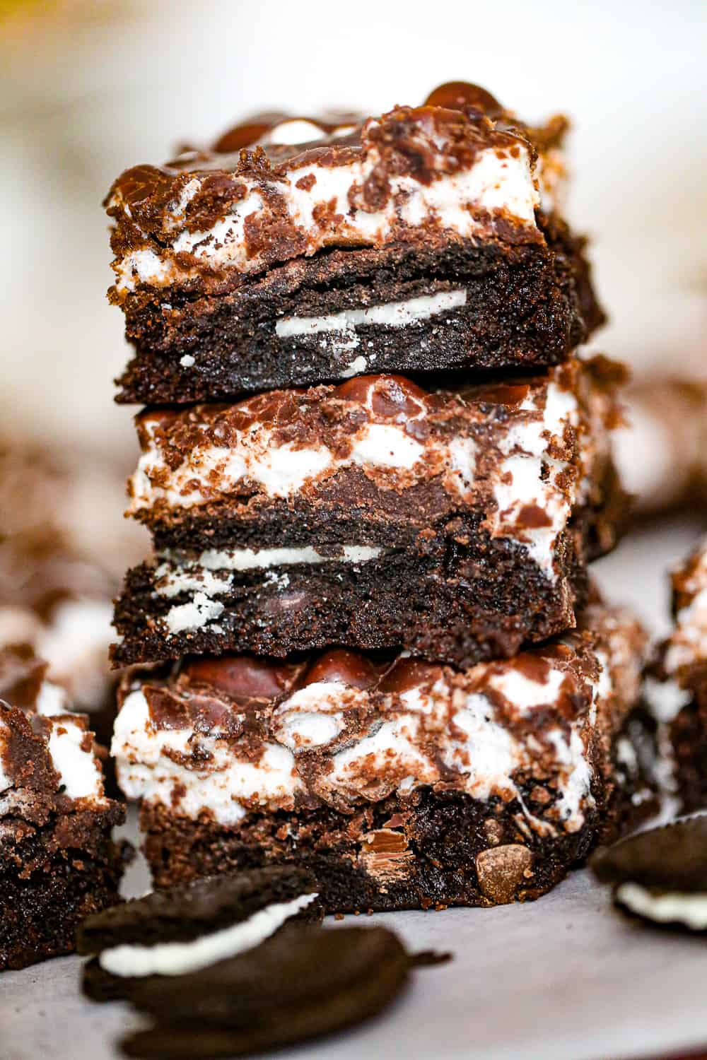 stack of Mississippi Mud Oreo Brownies