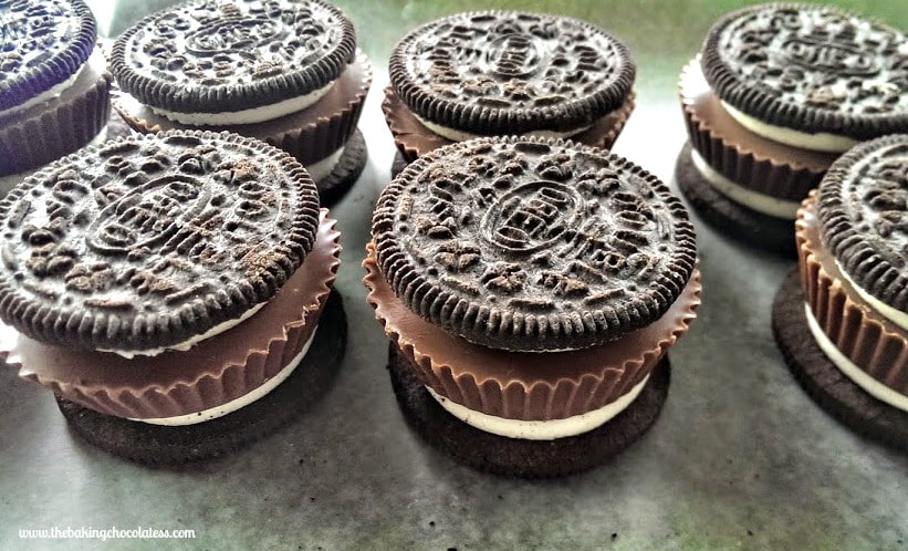 Chocolate Dipped Peanut Butter Cup Stuffed Oreos before