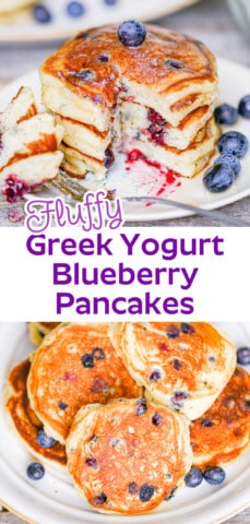 Fluffy Greek Yogurt Blueberry Pancakes