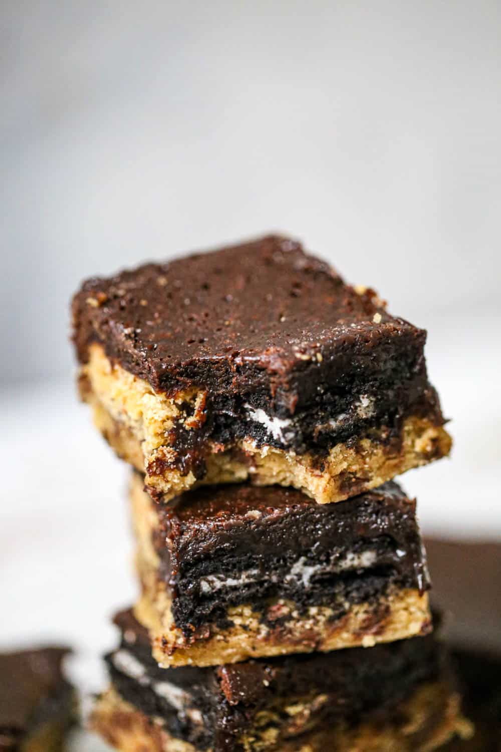 Slutty Peanut Butter Chocolate Chip Brownies recipe with a bite take out