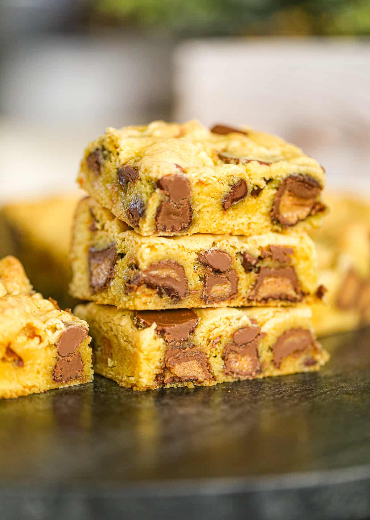 Reese's Chocolate Chip CAKE MIX Cookie Bars recipe peanut butter chocolate