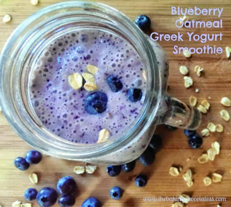 top of Blueberry Oatmeal Protein Smoothie (Greek Yogurt}