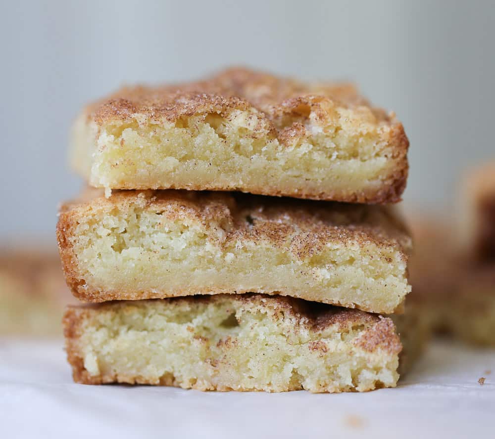 RECIPE Homemade Snickerdoodle Cookie Bars in a stack 