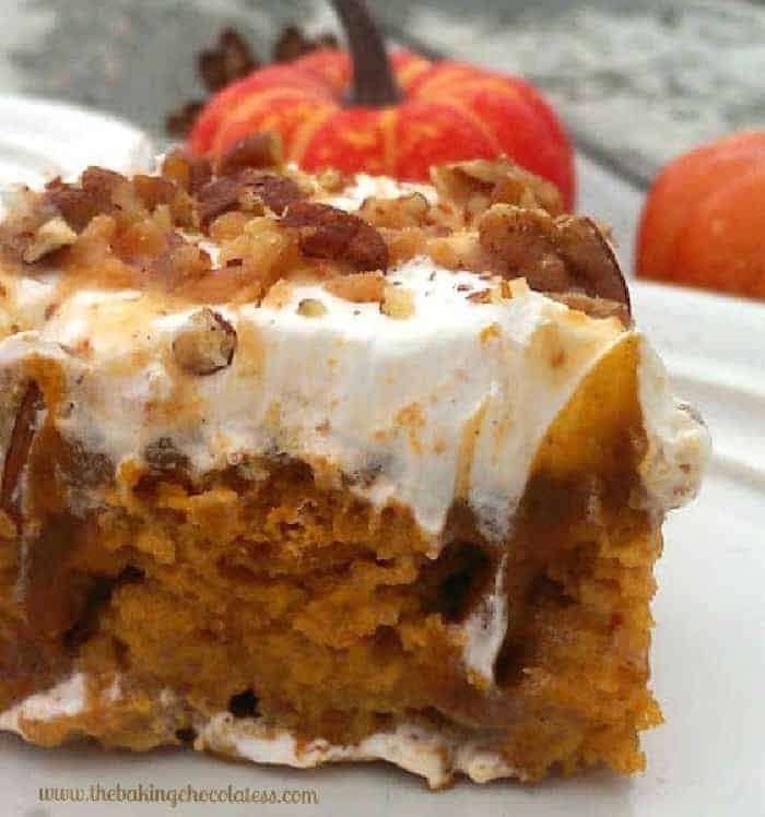 Pumpkin Butter Pecan Poke Cake