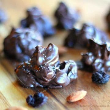 Dark Chocolate Covered Almond & Cherry Clusters with Sea Salt {4 ingredients!}