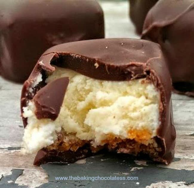 Chocolate Covered Hazelnut Cheesecake Bites