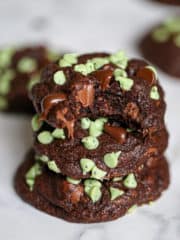 stack of Soft Batch Chocolate Mint Chip Cookies