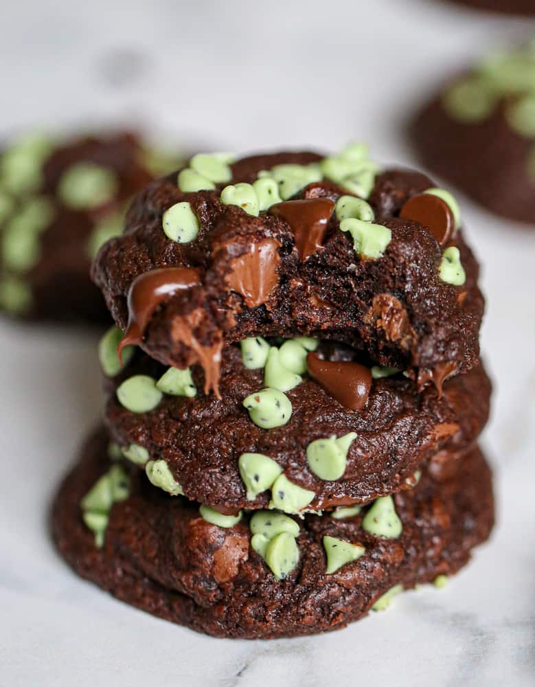 stack of Soft Batch Chocolate Mint Chip Cookies christmas recipe