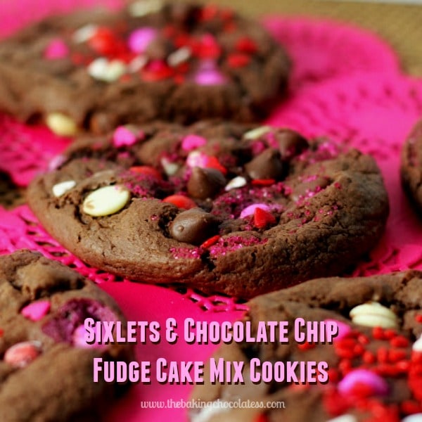 Sixlets & Chocolate Chip Fudge Cake Mix Cookies
