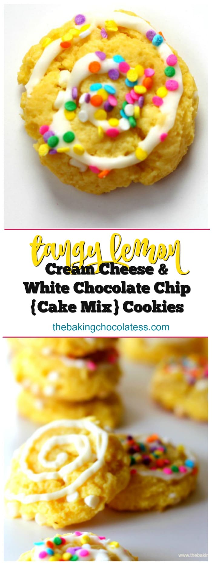 Tangy Lemon Cream Cheese & White Chocolate Chip {Cake Mix} Cookies