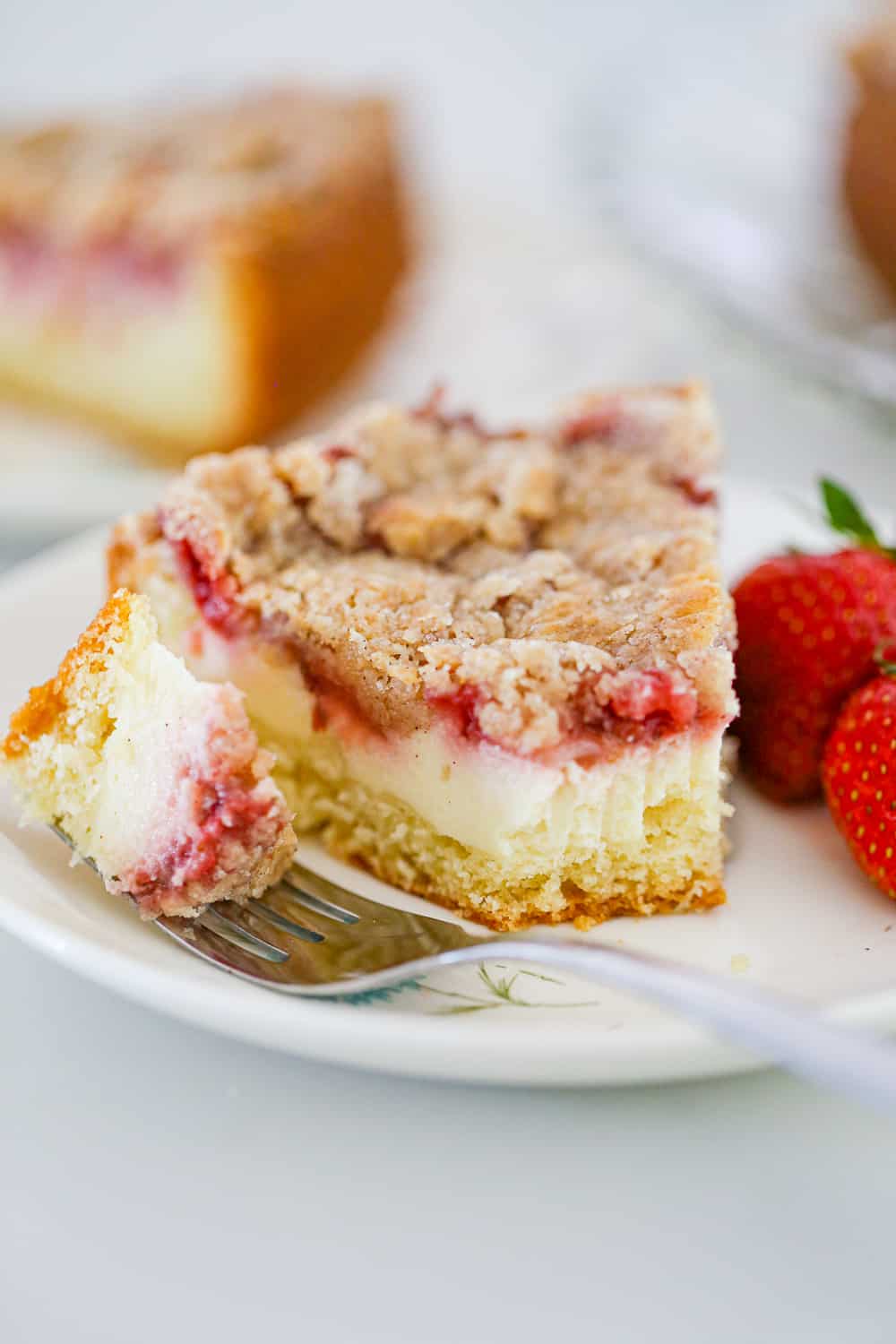 cream cheese coffee cake with strawberries slice