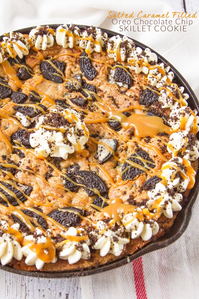Salted Caramel Filled Oreo Chocolate Chip Skillet Cookie