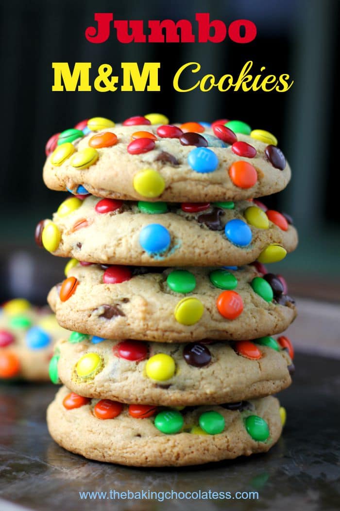 stack of jumbo m&m cookies