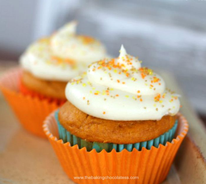 Plush Pumpkin Cupcakes with Vanilla Cream Cheese Frosting