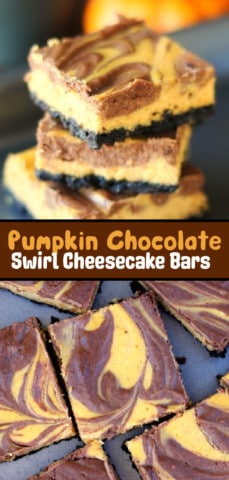 Pumpkin Chocolate Swirl Cheesecake Bars