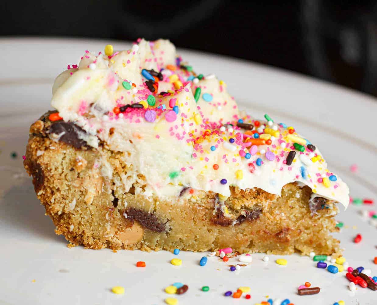 Birthday Party Cookie Pie recipe with sprinkles
