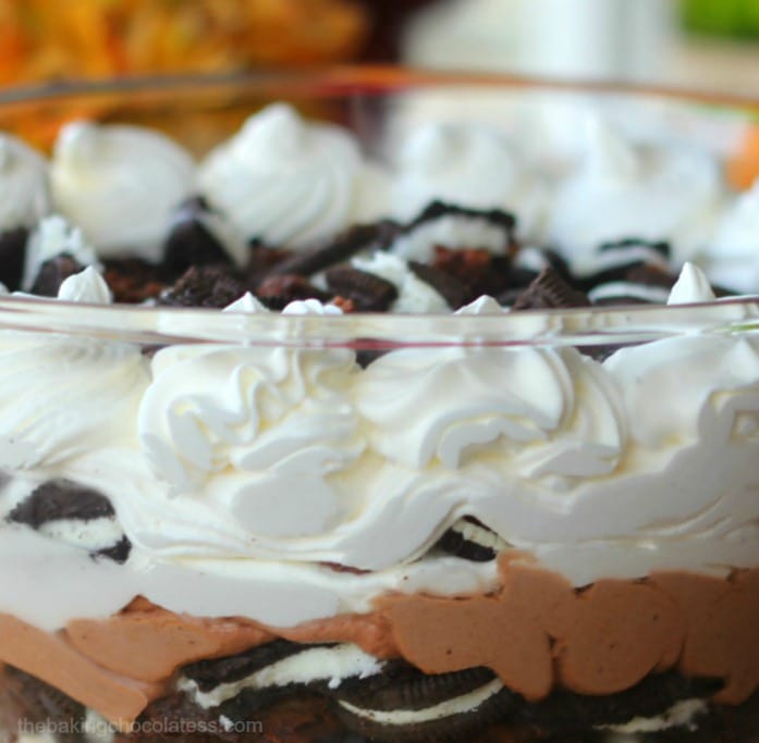 Double Stuff Oreo Brownie Chocolate Mousse Trifle layers