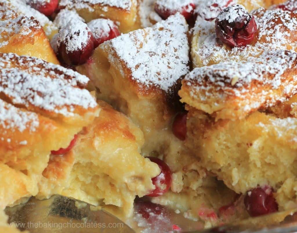 Christmas Eggnog Cranberry Bread Pudding with Vanilla Rum Sauce