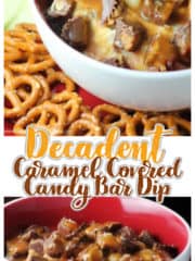Decadent Caramel Covered Candy Bar Dip