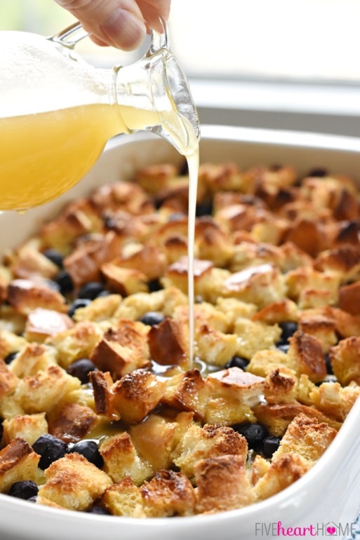 Blueberry Overnight Baked French Toast  with Lemon Syrup @ Five Heart Home