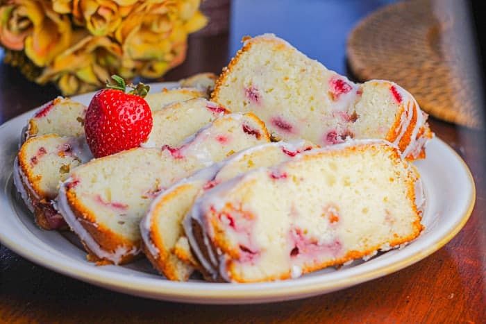 Plateful of Lemon Strawberry Yogurt Pound Cake