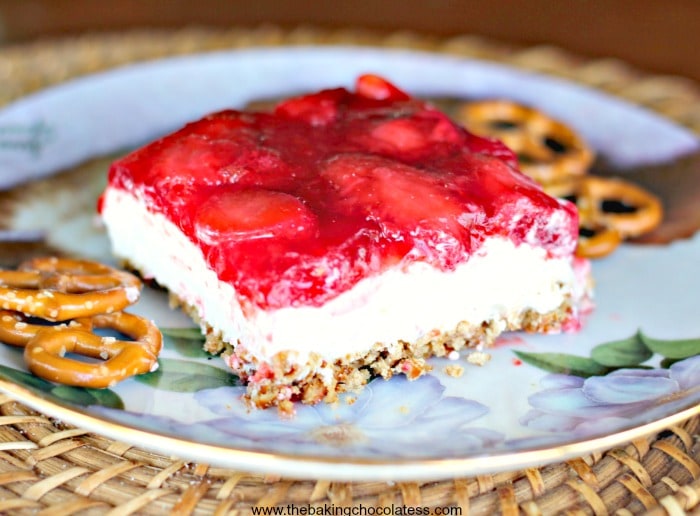 Strawberry pretzel salad slice