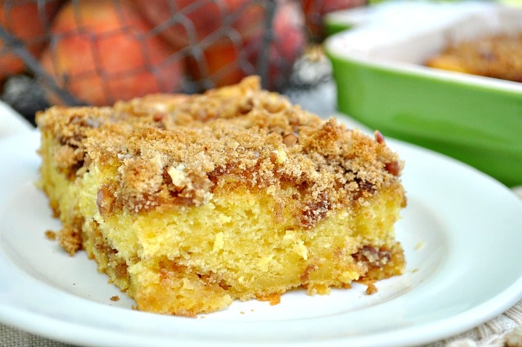 Easy Cinnamon Streusel Peach Cake @ The Seasoned Mom