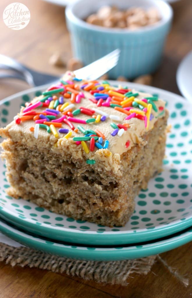 Banana Snack Cake with Peanut Butter Frosting @ A Kitchen Addiction