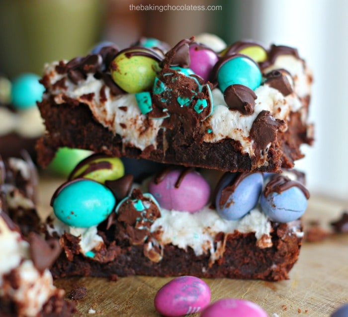 M&M Easter Egg Marshmallow Fudge Brownies - brownies with marshmallows and m&ms