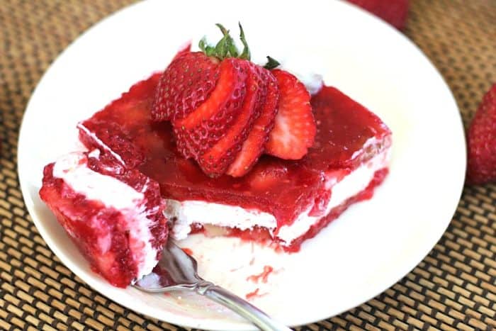 Strawberry-Raspberry Jell-O Whipped Cheesecake Layered Salad - easy summer dessert recipes best summer dessert ideas