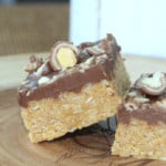 Chocolate Caramel Peanut Butter Crispy Bars recipe with Choceur Aldi Candies