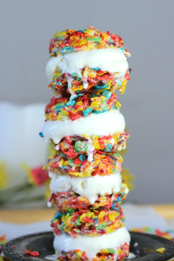 Fruity Pebbles Ice Cream Sandwiches