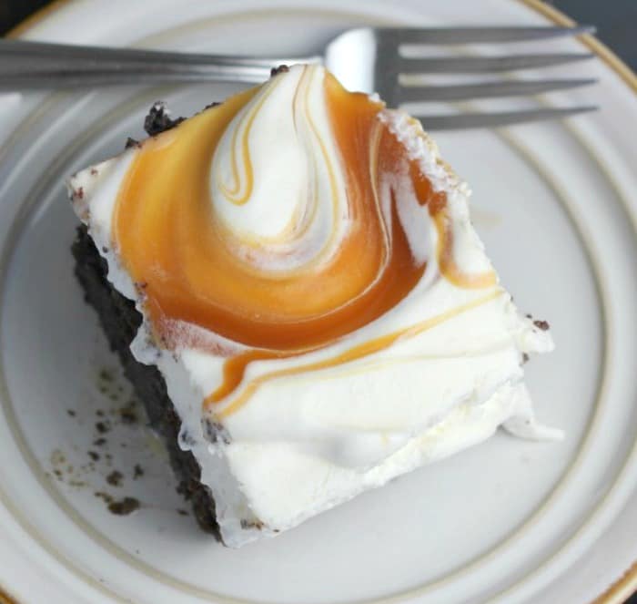 Easy Caramel Cream Chocolate Poke Cake