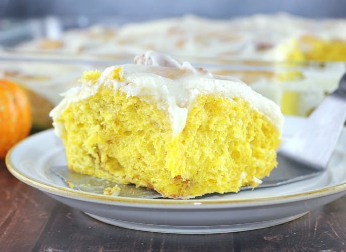 easy homemade Cinnamon Pumpkin Rolls with Cream Cheese Frosting fall baking recipe