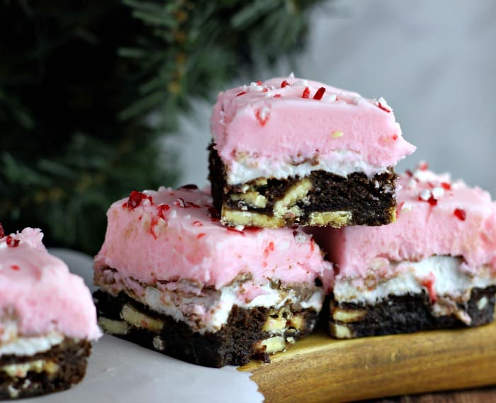 Peppermint Crunch Buttercream Marshmallow Brownies