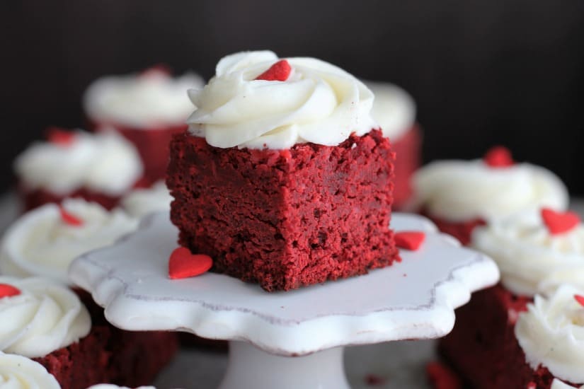 Mini Red Velvet Brownies with Vanilla Bean Cream Cheese Frosting