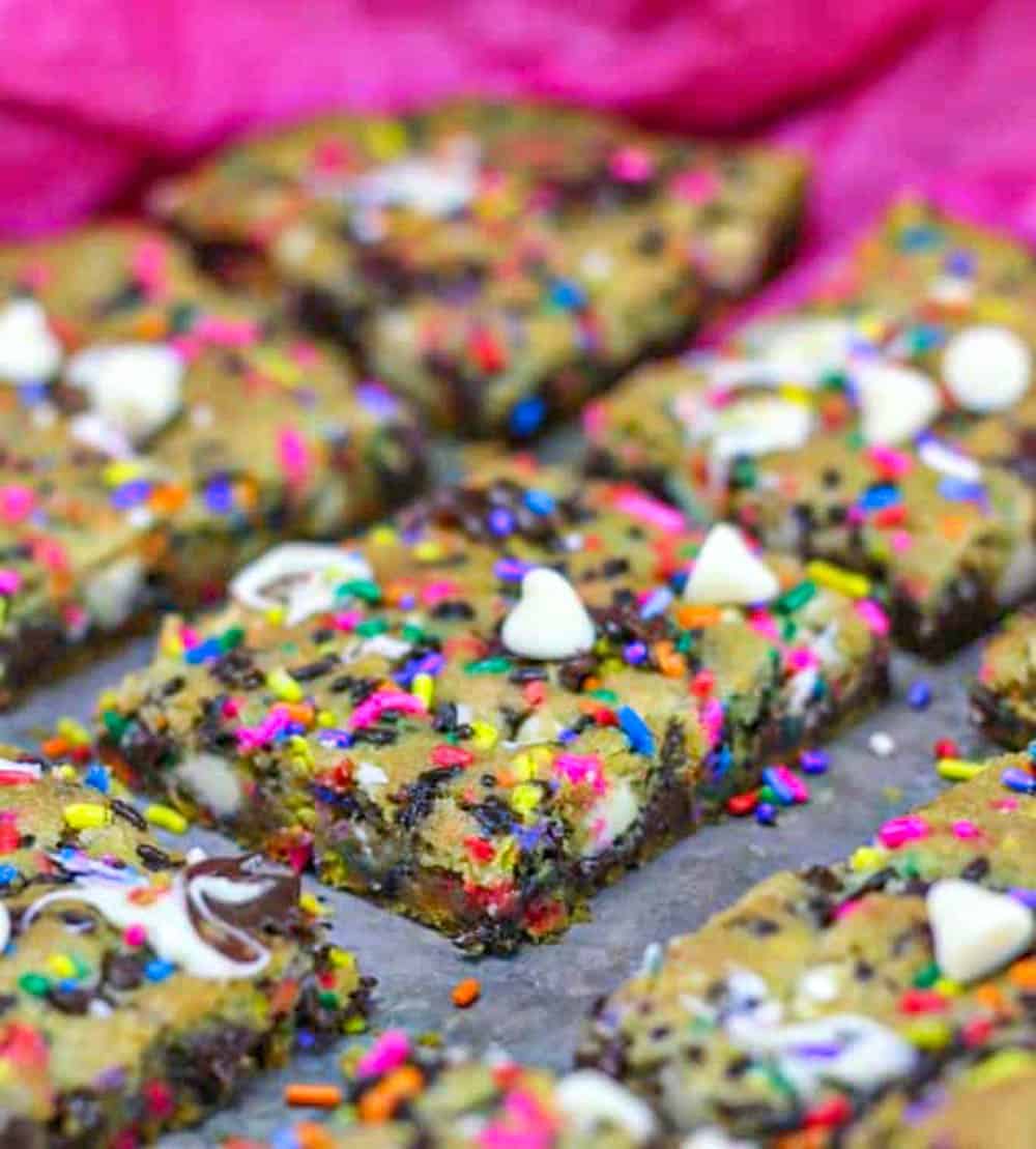 Funfetti Party Cookie Bars chocolate chip bars with sprinkles