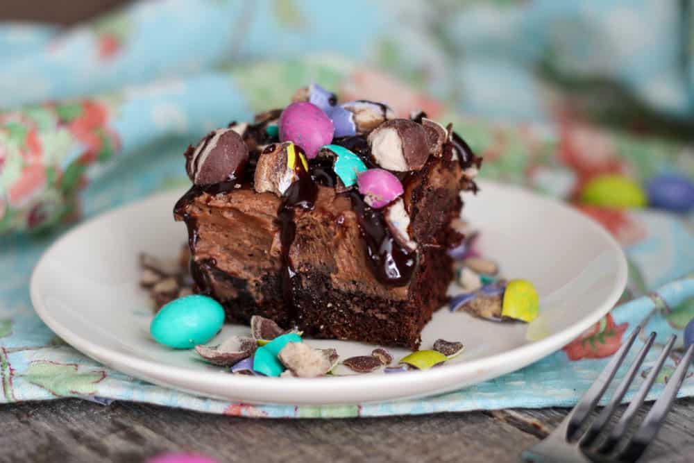 Chocolate Peanut Butter Malt Poke Cake