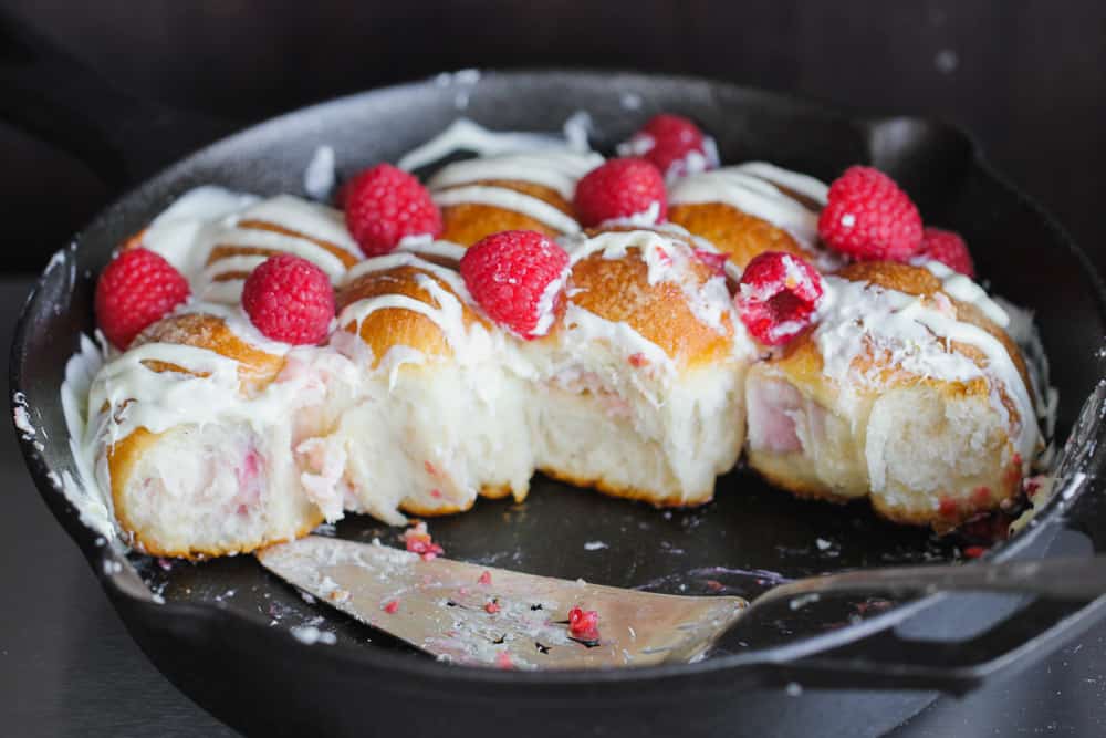 Skillet Raspberry-White Chocolate Pull-Apart Rolls - mothers day desserts