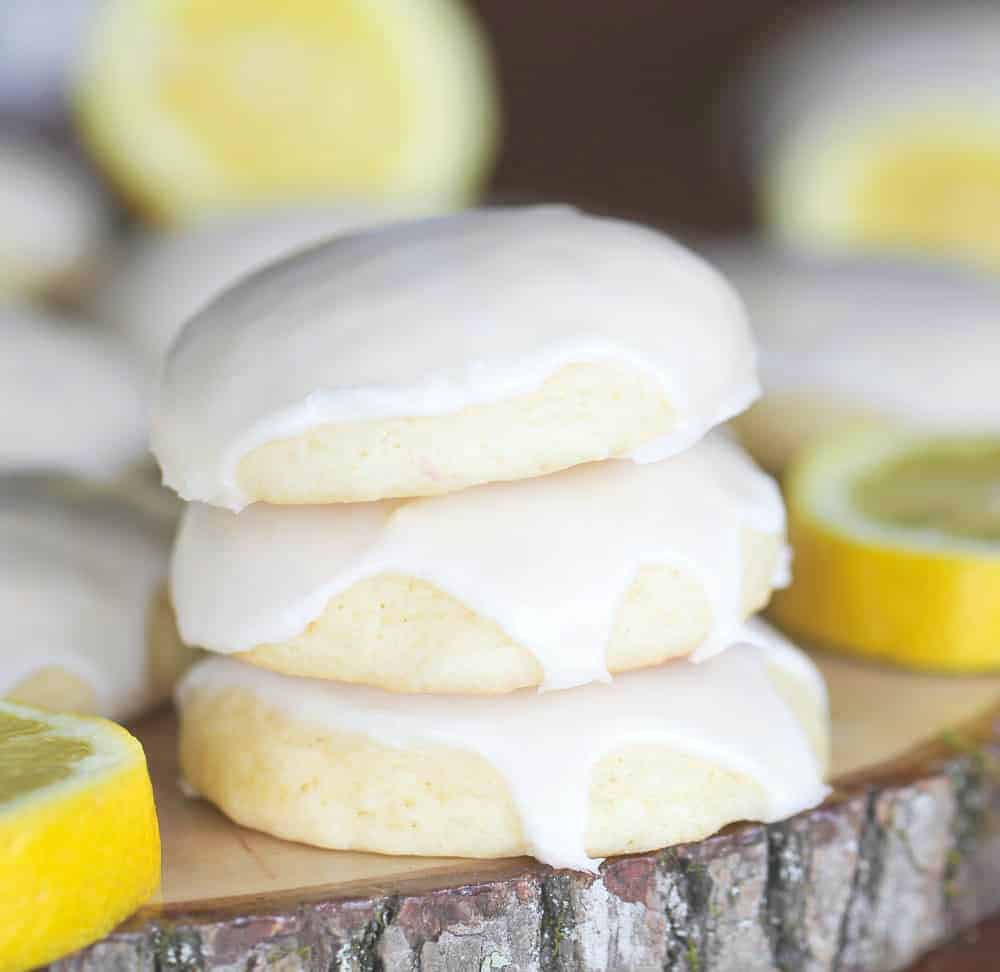 lemon glazed lemon cookies in a stack