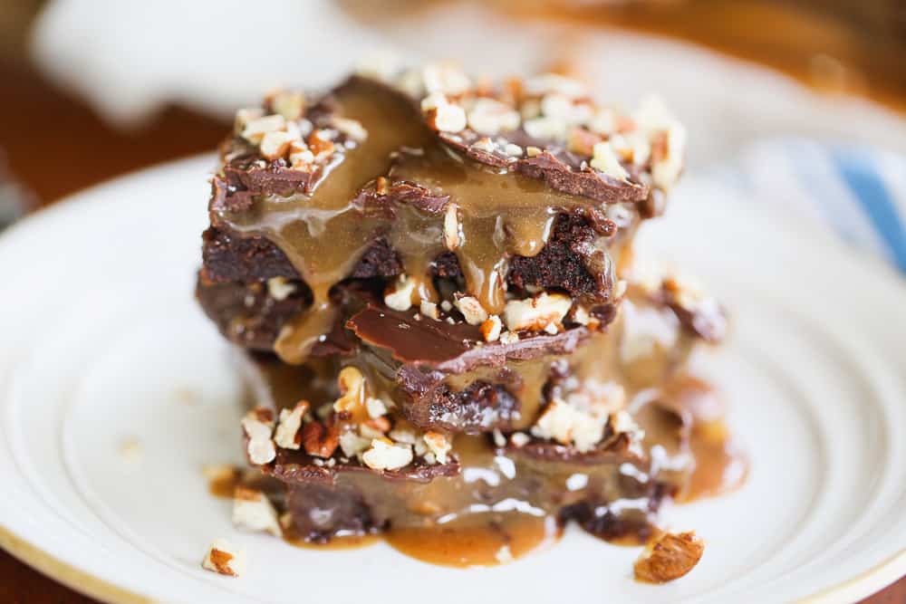 best gooey chocolate caramel brownies recipe with nuts