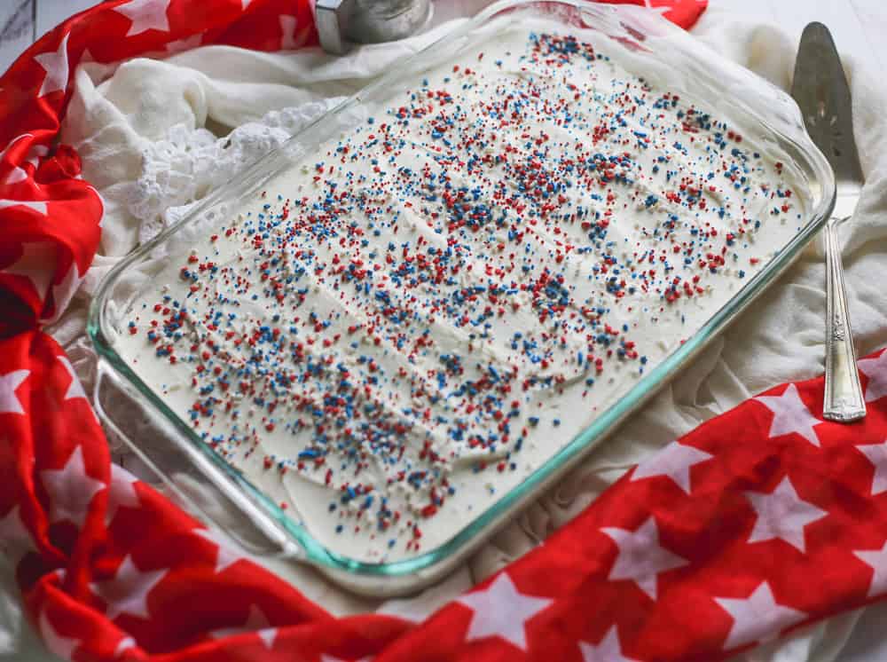 Retro Red White and Blue Cake recipe 4th of July patriotic