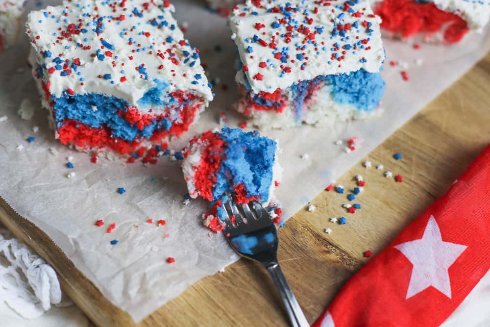 tie dye Retro Red White and Blue Cake patriotic recipe