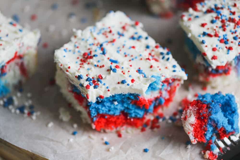 tie dye Retro Red White and Blue Cake patriotic recipe