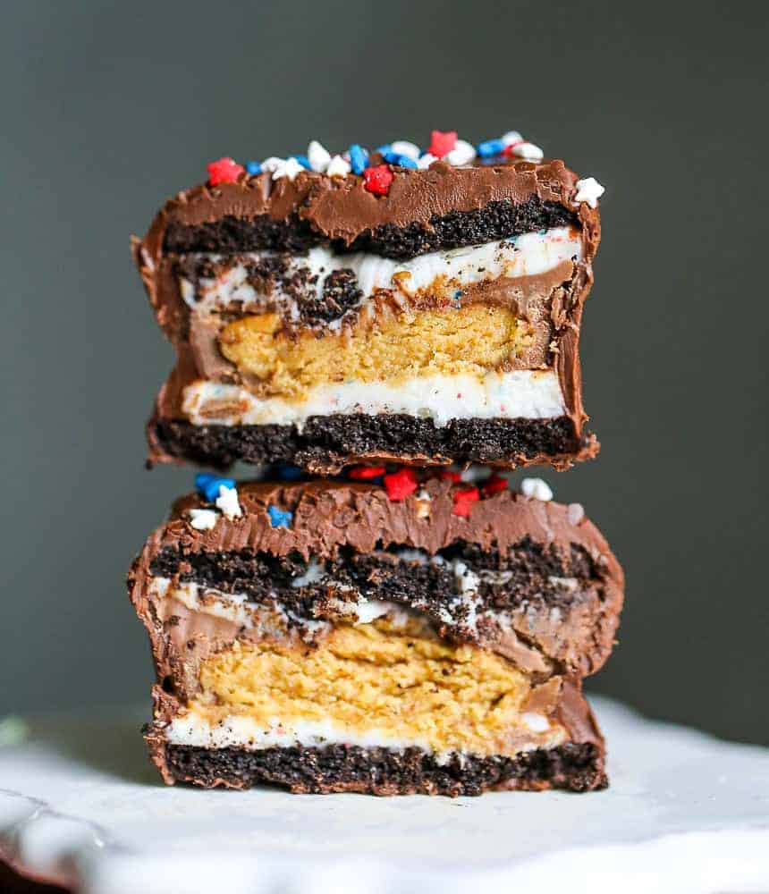 4th of July - Chocolate Dipped Peanut Butter Cup Double Stuffed Oreos
