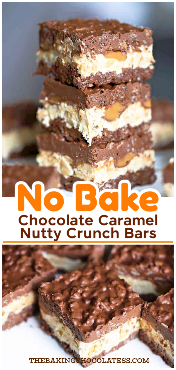 No Bake Chocolate Caramel Nutty Crunch Bars
